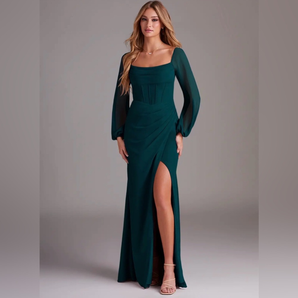 NWT Azazie Charissa Chiffon Bridesmaid Dress - Pine - Size A8